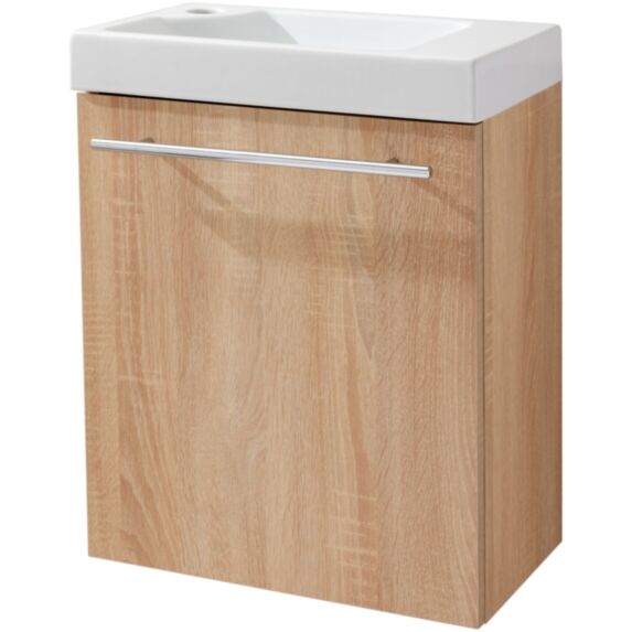 Ensemble meuble chêne doré mélaminé lave-mains céramique blanc - GODART