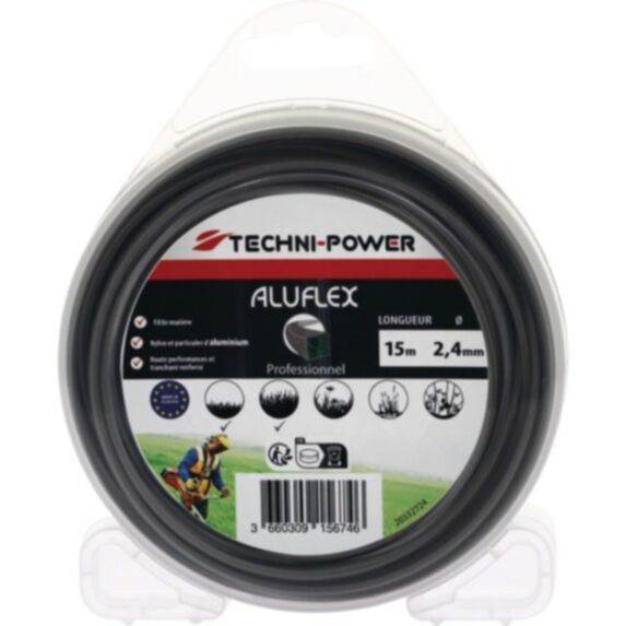 Fil débroussailleuse carré aluflex 2,4 mm - 15 m - TECHNI POWER