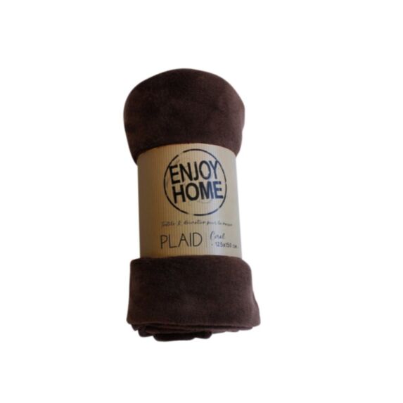 Plaid doudou Coral Fleece 125 x 150 cm chocolat - DECOSTARS