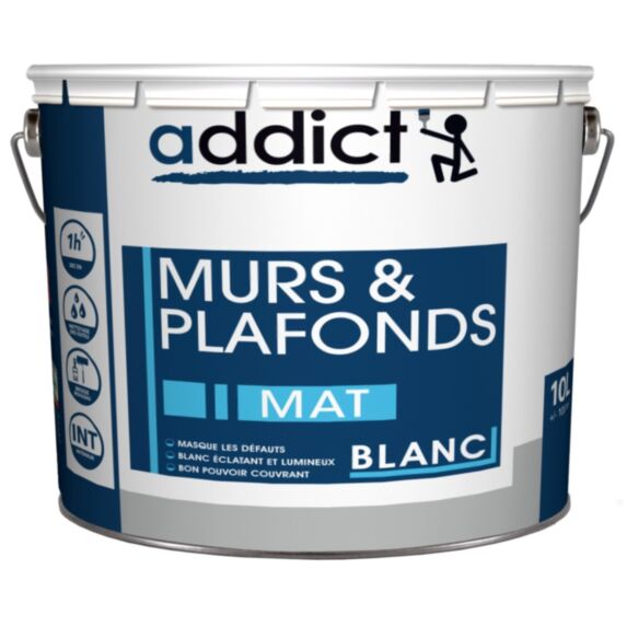 Peinture murs et plafonds 10L blanc mat ADDICT