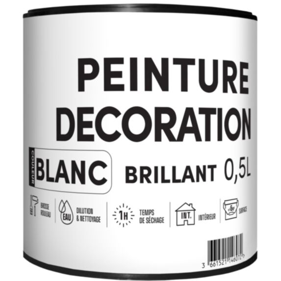 Peinture TDP acrylique décoration intérieur blanc brillant 0,5 L - RECA