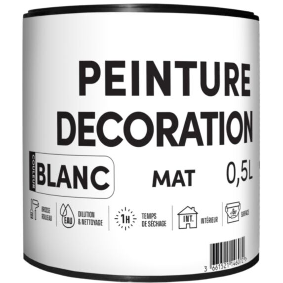 Peinture TDP acrylique décoration intérieur blanc mat 0,5 L - RECA
