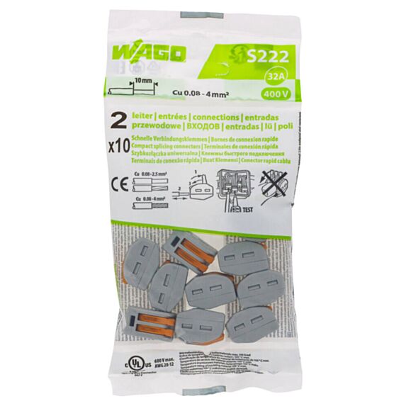 10 bornes de connexion rapide 2 entrées S222 - WAGO