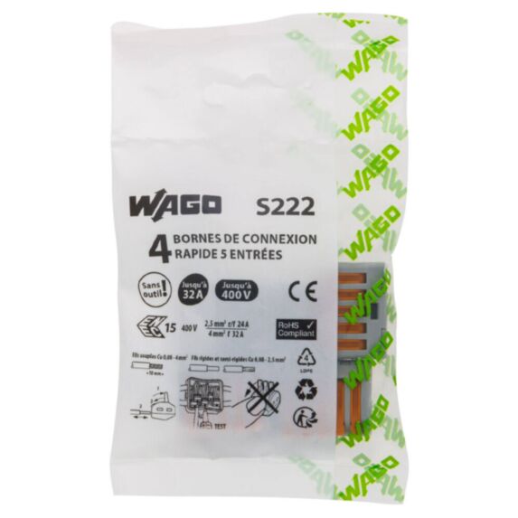 4 bornes de connexion rapide 5 entrées S222 - WAGO
