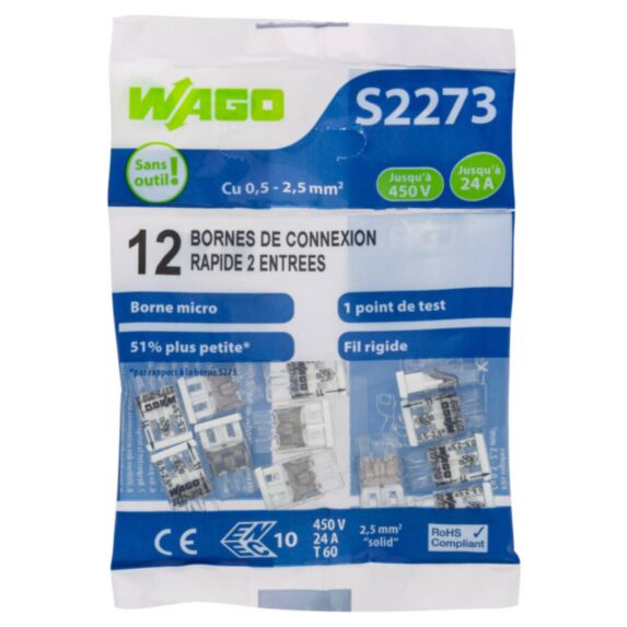 12 bornes de connexion rapide 2 entrées S2273 - WAGO