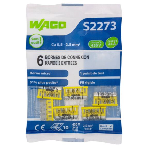 6 bornes de connexion rapide 5 entrées S2273 - WAGO