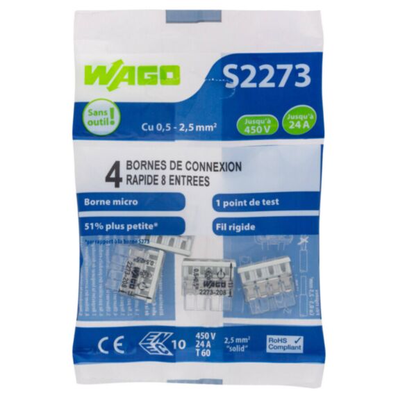 4 bornes de connexion rapide 8 entrées S2273 - WAGO