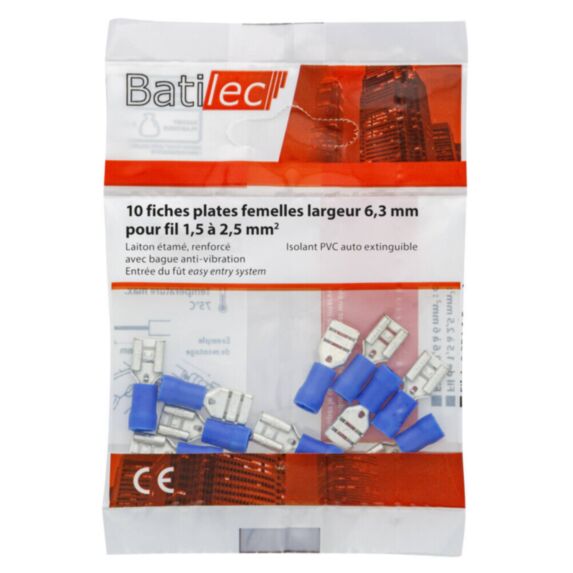 10 fiches plates femelles bleu Section 1,5-2,5 mm²