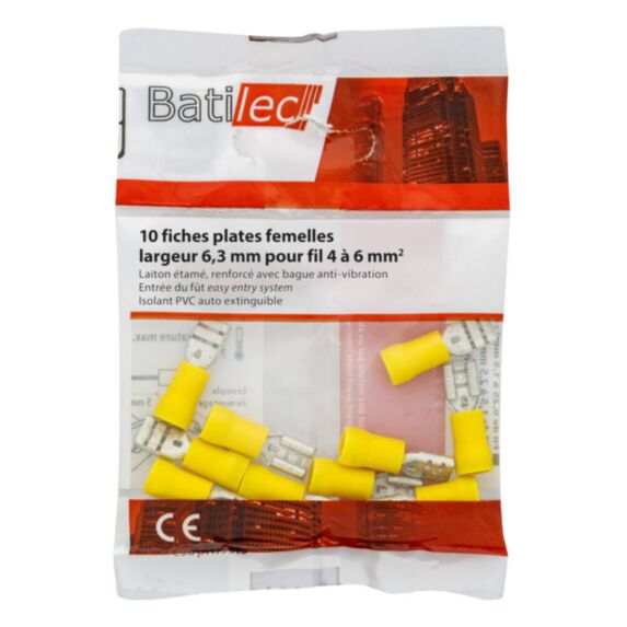 10 fiches plates femelles jaune Section 4-6 mm²