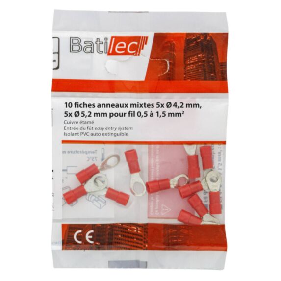 10 fiches anneaux rouge Section 0,5-1,5 mm²