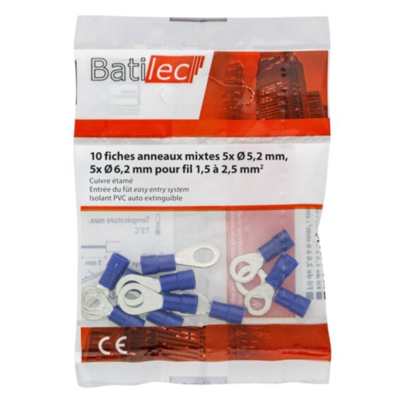 10 fiches anneaux bleu Section 1,5-2,5 mm²