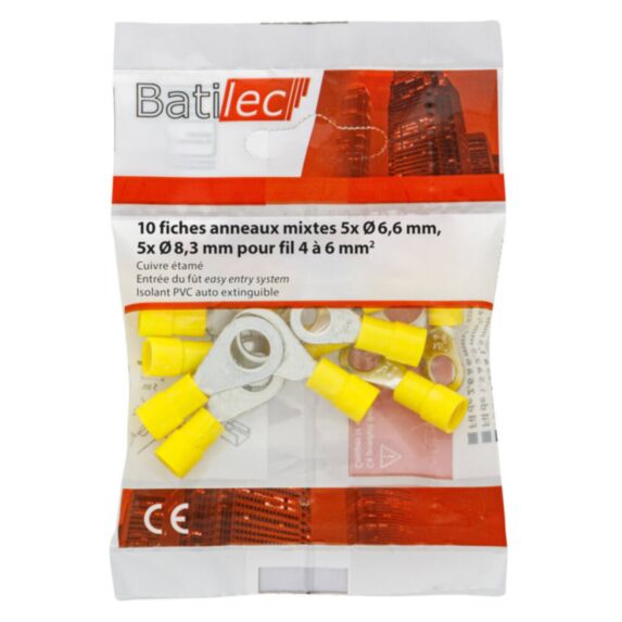 10 fiches anneaux rouge Section 0,5-1,5 mm²