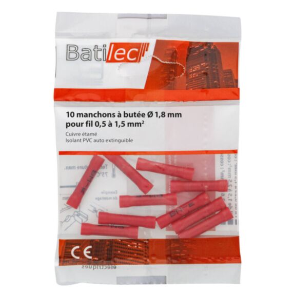 10 manchons à butées rouge Section 0,5-1,5 mm²
