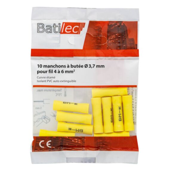 10 manchons à butées jaune Section 4-6 mm²