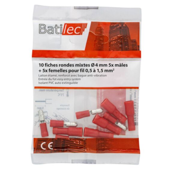 10 fiches rondes rouge Section 0,5 -1,5 mm²