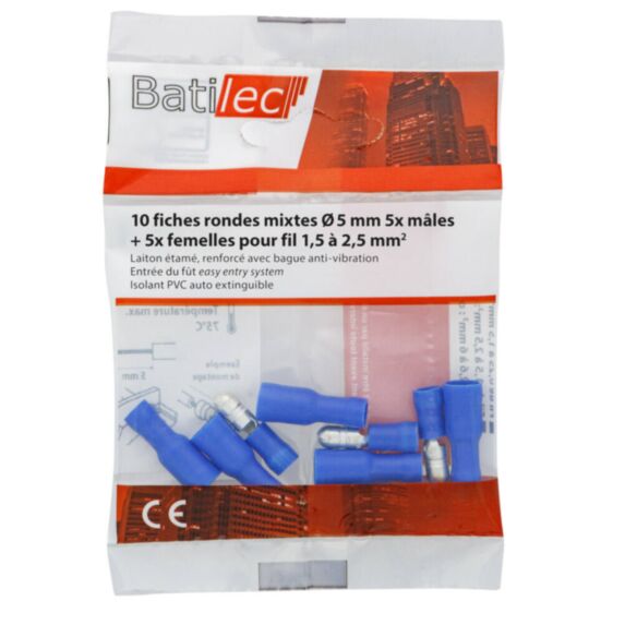 10 fiches rondes bleu Section 1,5 -2,5 mm²