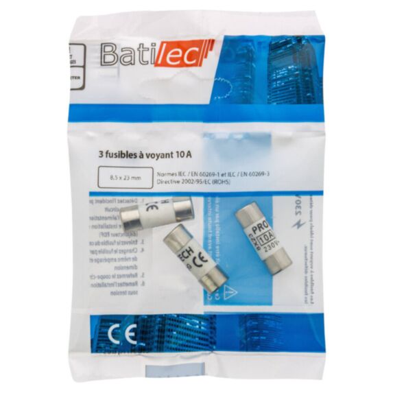 3 fusibles à voyant 10A 8,5x23mm BAT030717 - BATILEC