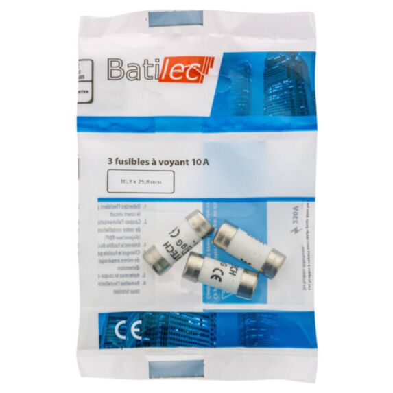 3 fusibles à voyant 10A 10,3x25,8mm BAT030762 - BATILEC