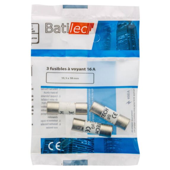 3 fusibles à voyant 16A 10,3x38mm BAT030816 - BATILEC