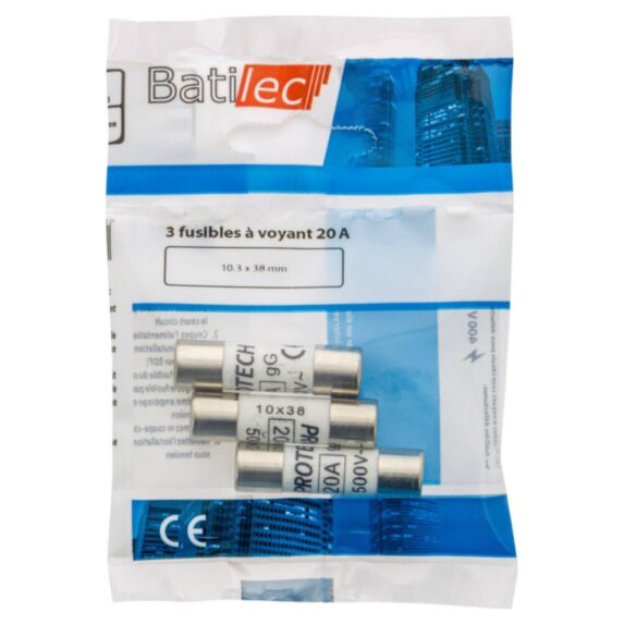 3 fusibles à voyant 20A 10,3x38mm BAT030823 - BATILEC