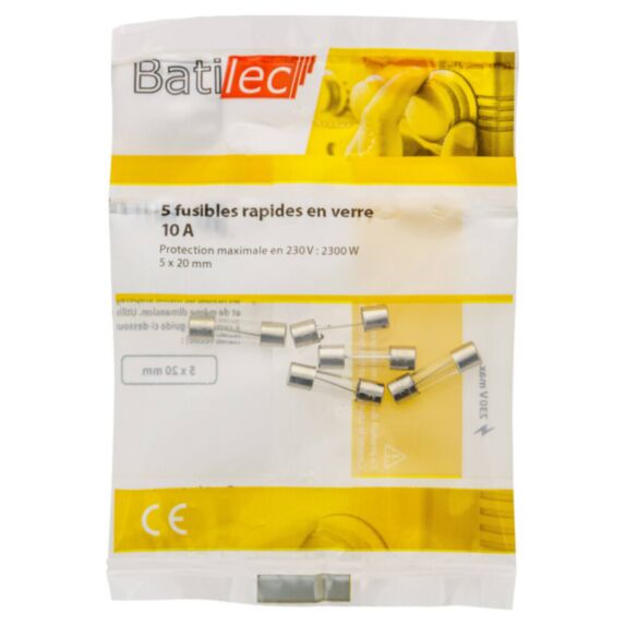 5 fusibles rapides en verre 10A 5x20mm BAT030953 - BATILEC