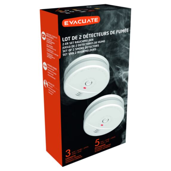 2 détecteurs de fumée NF autonomie 5 ans - EVACUATE