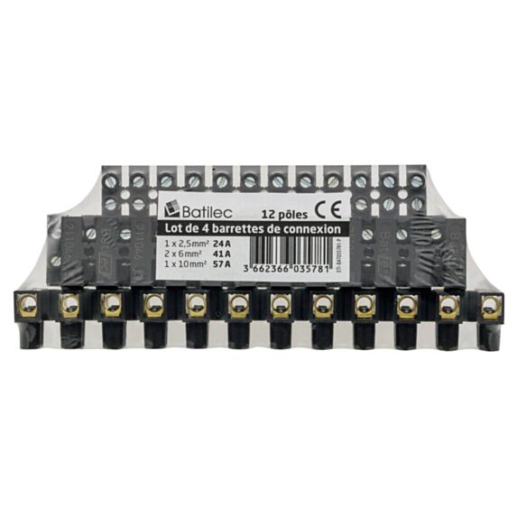 4 barettes de dominos électriques, 2,5-10 mm² rigide noir - BATILEC