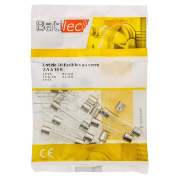 10 fusibles rapides en verre (2x2A + 2x3,15A + 2x5A + 2x10A + 2x15A) BAT036252 - BATILEC