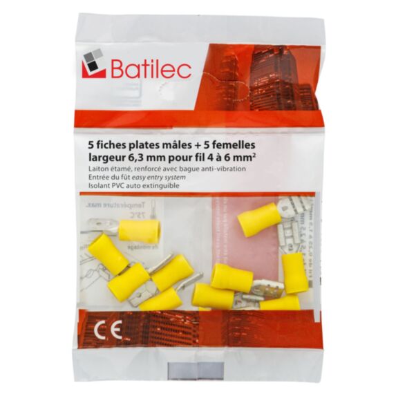Lot de 10 fiches plates 5 mâles 5 femelles jaune - BATILEC