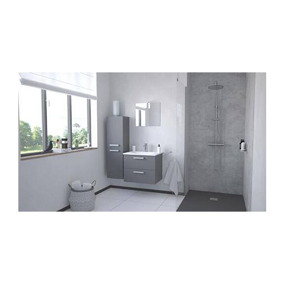 Meuble de salle de bain à suspendre 60cm gris 2 tiroirs - ONDEE
