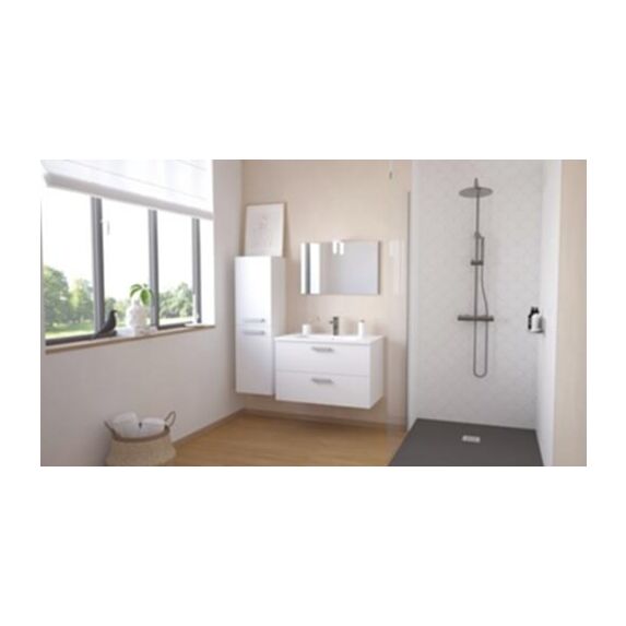 Meuble Salle de Bain Smart Suspendu 80cm 2 Tiroirs Finition Blanc