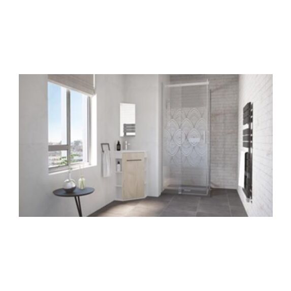 Meuble à Poser Nova Version Angle Blanc Mélaminé Livré en Kit + Miroir