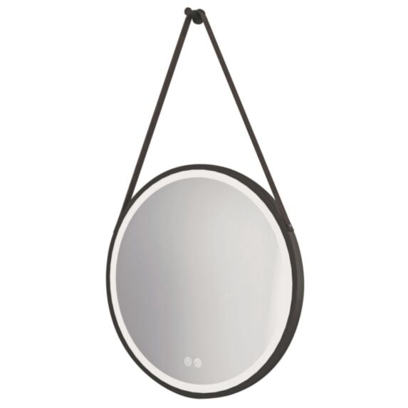 Miroir salle de bain éclairant Kyara Ø60cm + lanière contour alu noir - ONDEE