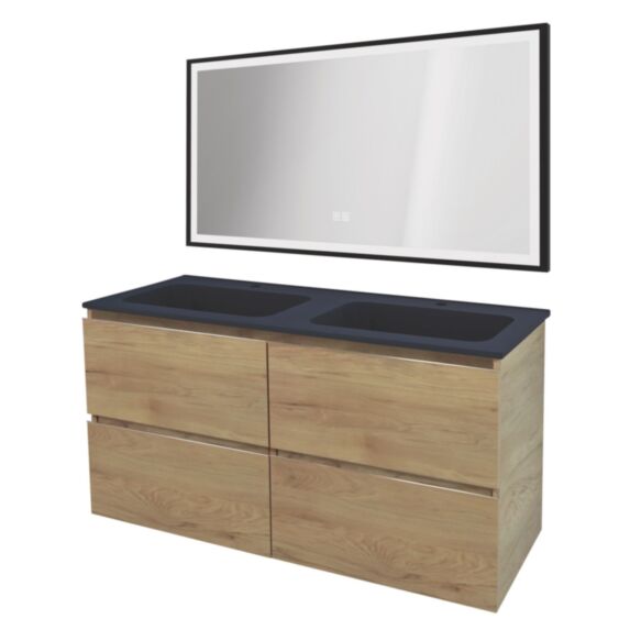 Meuble Trendy 120 bois 4 tiroirs plan noir + miroir Selena - ONDEE