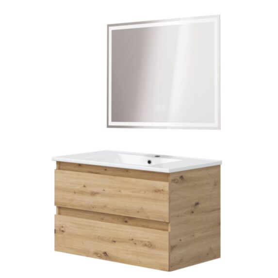 Meuble salle de bain Pallas 80 blanc plan vasque noir - ONDEE