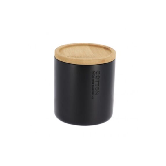 Boite à coton polyrésine couvercle bambou/noir - TENDANCE