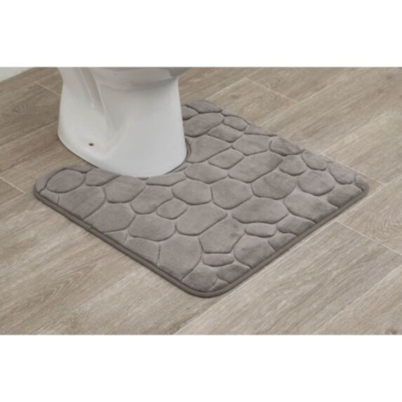 Tapis contour WC mémoire de forme galet 45 x 50 cm taupe - TENDANCE