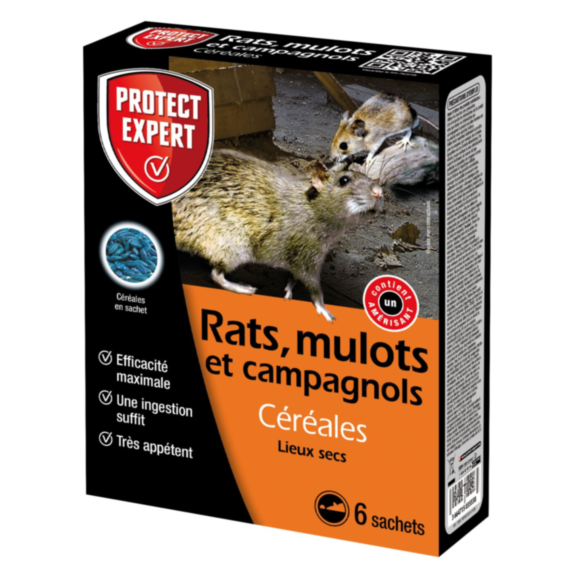 Appât Rats/Mulots/Campagnols céréales 6x25gr - PROTECT EXPERT