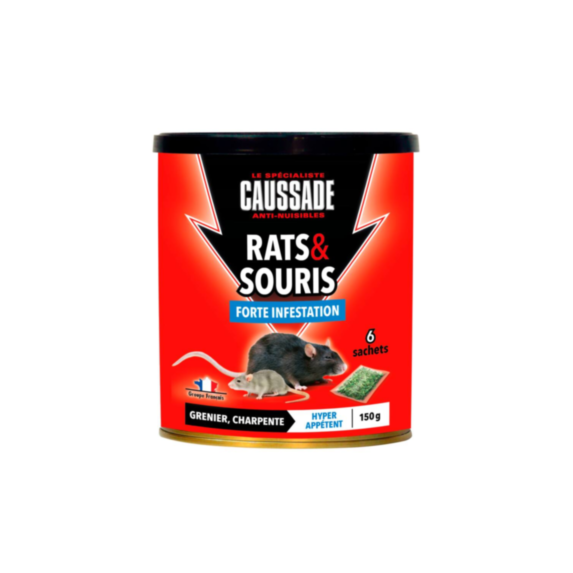 Traitement anti-nuisible céréales forte infestation rats&souris 150gr - CAUSSADE