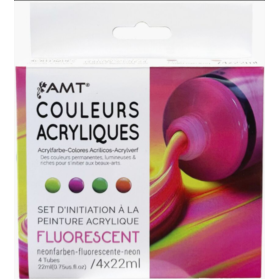 Set d'initiation peinture acrylique fluo 4 x 22  mL - AMT