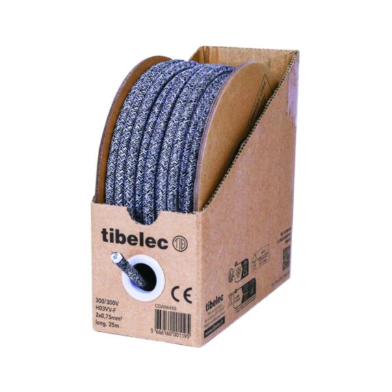 Bobinot de câble électrique tissu gris chiné 25m