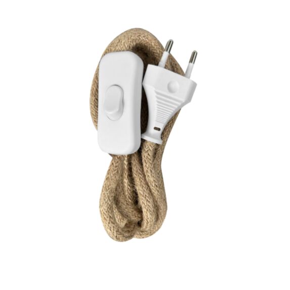 Kit précâblé fil tissu rond corde 2x0,75mm² blanc 1,5m - TIBELEC
