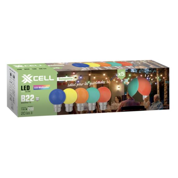 Ampoule LED G45 guinguette color B22 1W 20lm x 5 - XXCELL