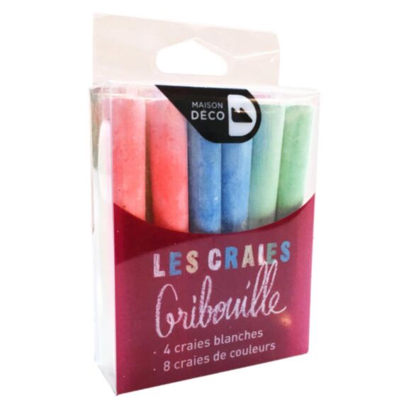 Craies blanches et colorées X12 - MAISON DECO