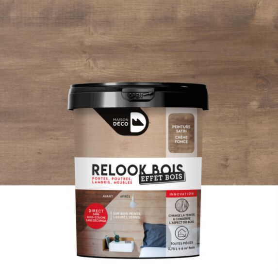 Peinture Relook bois chêne foncé effet bois 0,75L - MAISON DECO