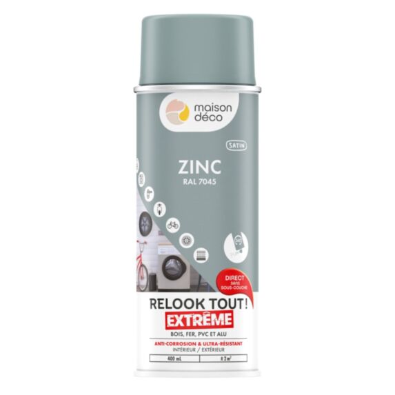 Peinture aérosol multi-supports zinc satin 0,4L extérieur - MAISON DECO