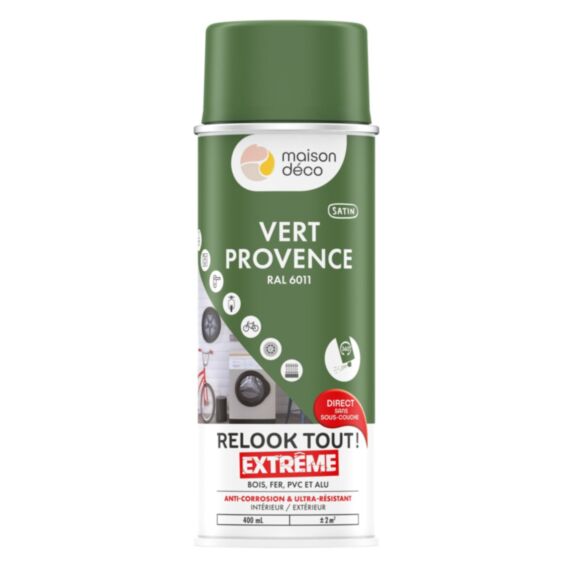Peinture aérosol multi-supports vert provence 0,4L extérieur - MAISON DECO