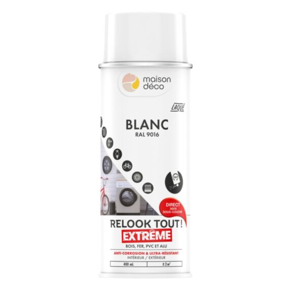 Peinture aérosol multi-supports blanc laqué 0,4L extérieur - MAISON DECO