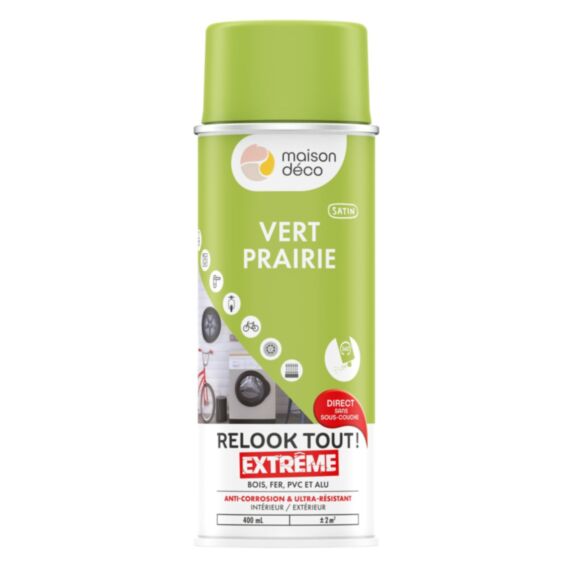 Peinture aérosol Relook Tout Extrême satin vert prairie 400ml - MAISON DECO