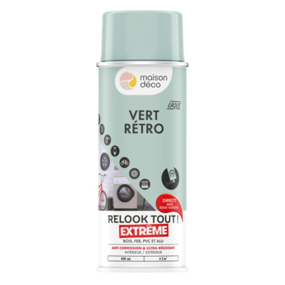 Peinture aérosol multi-supports vert rétro 0,4L extérieur - MAISON DECO